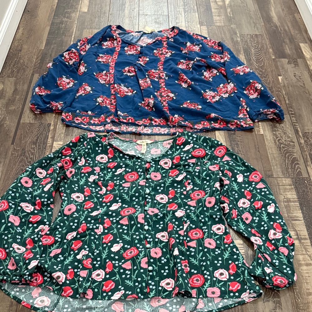 Matilda Jane Green Top with Pink and Red Floral Accents